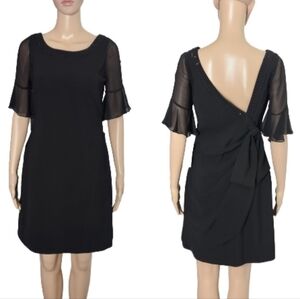 PHOEBE COUTURE Black  Embellished Back Faux Wrap Dress with Bow Women's Size 2